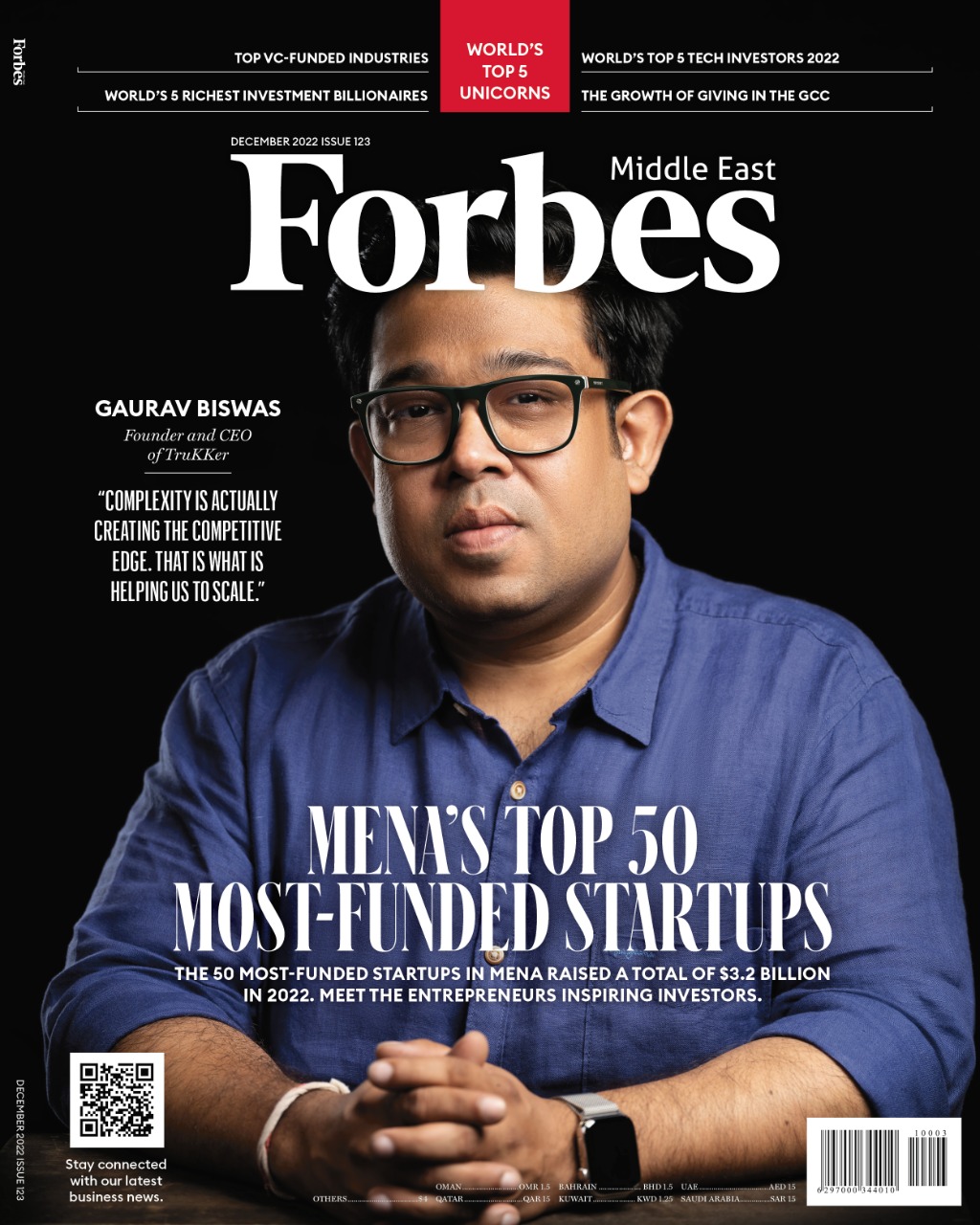 Gaurav Biswas, Founder & CEO, TruKKer on Forbes Middle East cover