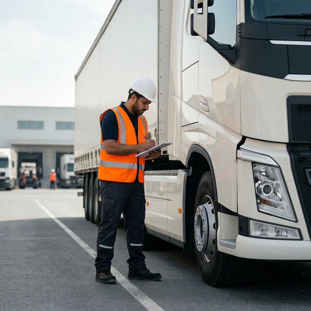 Safety inspector conducting truck inspection